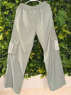 adidas Sage Green Cargo Track Pants with White Stripes